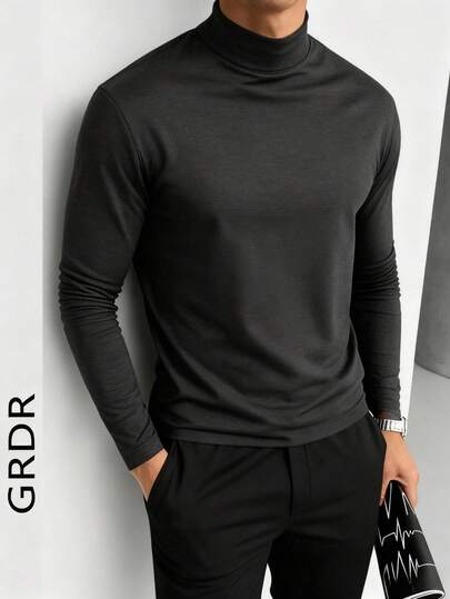 Camiseta de manga larga con cuello alto para hombre, apta para uso casual al aire libre en primavera/otoño