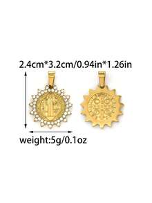 1pc/Pack 304 Stainless Steel Rhinestone Religious Series Pendant, 18K Gold Plated Fashionable Versatile Necklace Charm - Gold - View 7