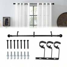 Extendable Carbon Steel Curtain Rod Pole With End Finials - Black - View 5