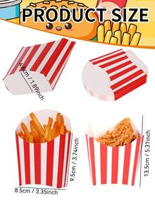 20/10pcs/1pc French Fry Paper Box, 5.5oz, Red & White Striped French Fry Box, Small Paper French Fry/Onion Ring/Popcorn Container - Black and White Vertical Stripes - View 4