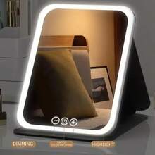 [Christmas Gift]LED Makeup Mirror,Vanity Mirror With Lights,3 Light Modes Lighted Makeup Mirror,Touch Control, Portable Stand And Foldable Compact Mirror Lighted Travel Makeup Mirror, Vanity Cosmetic Mirror With Lights, Rechargeable , Portable LED M - màu đen - Xem 3