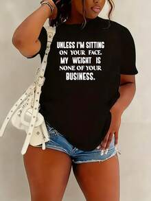 1 Pcs Women's Funny Unless I'm Sitting On Your Face Plus Size T-Shirt Funny Oversized Graphic Short Sleeve Tee Novelty 100% Polyester Shirt Casual Crew Neck Top 220g - 黑色 - 查看 1