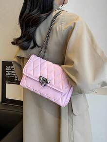 Vintage-Inspired Quilted Crossbody Bag With Chain Strap & Turn-Lock Closure - Structured Mini Square Purse In Solid Color For Underarm Shoulder Carry, Retro Style Day-To-Night Versatile Bag.This Vintage-Inspired Quilted Crossbody Bag Features A Chain Strap And Turn-Lock Closure, Designed As A Structured Mini Square Purse In Solid Color For Underarm Shoulder Carry, Perfect As A Retro Style Day-To-Night Versatile Bag. Quilted Crossbody Bag, Chain Strap Purse, Vintage Shoulder Bag, Mini Square Bag, Turn-Lock Closure, Underarm Purse, Retro Style Bag, Day To Night Bag, Structured Handbag, Solid Color Bag, Compact Purse, Versatile Crossbody, Antique Style Bag, Evening Bag, Casual Shoulder Bag, Going Out Purse, Women's Accessory.Bestseller In Multi-CompartmentWomen Shoulder Bags - 粉色 - 查看 2