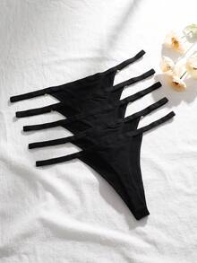 5 chiếc quần lót dây đen, đồ lót G-string gợi cảm dành cho nữ, kiểu bikini cạp thấp đính đá, lưng chữ T, không lộ nội y. - màu đen - Xem 2