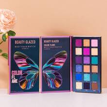 beauty glazed 18 Colors Eyeshadow Palette, Matte, Pearl, Glitter Eyeshadows, Butterfly Pattern, Rich Colors, Velvet Texture, High Pigmentation, Long-Lasting Waterproof Makeup Palette - #B110 - 查看 2