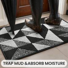Waterproof All-Season Doormat, Low Profile Indoor Outdoor Door Mats, Easy Clean Patio Mat, Dirt Trapping Outdoor Welcome Mats, Non-Slip Outdoor Indoor Entrance - Patio, Porch, Stain And Fade Resistant - 黑與白 - 查看 2