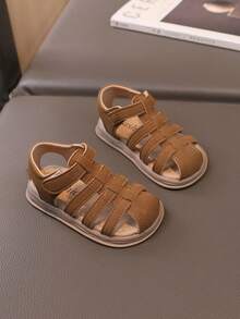 1双棕色幼儿男女童钩环式闭趾夏季休闲婴儿凉鞋 - 卡其色 - 查看 6