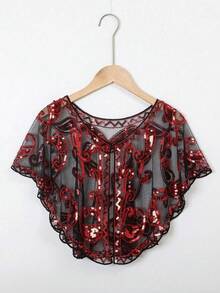 1 件女式正装闪亮斗篷，带亮片装饰，水滴形，串珠流苏细节配饰女士情人节