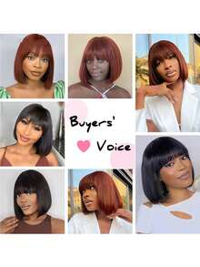 QVR QUEEN VIRGIN REMY QVR Brown Mixed Color Straight Wave Bobbed Wig With Bangs, Mini Lace Bobbed Bangs Wig, Clip-In And Ready To Wear, No Glue Needed, Suitable For Beginners - S4/30 - View 8