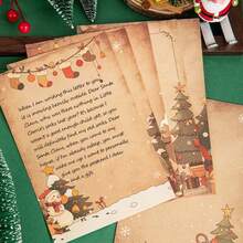 12 Uds A5 papel Kraft Retro de Navidad membrete, papel de carta de muñde nieve de Papá Noel, papel de carta de bendición escrito a mano de regalo - 12 piezas - Ver 4