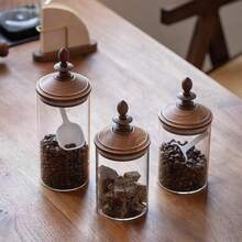 Black Walnut Lid Coffee Bean Storage Canister, Glass Storage Jar With Wooden Lid, Airtight, Moisture-Proof, Sealed Storage Jar, High Borosilicate Glass Jar, Kitchen Storage Canister, Food Storage Jar, Suitable For Coffee Beans, Peanuts, Soybeans, Mung Beans, Brown Sugar, Storage - Multicolor - View 10