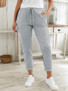 Quần legging bó sát cỡ lớn dành cho nữ, kiểu dáng thanh lịch, chất liệu mềm mại, co giãn, thích hợp cho mùa xuân, hè, thu đi làm, dáng ôm vừa vặn có túi. - Màu Xám nhạt - Xem 4