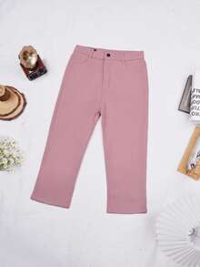 Apperloth A High Stretch Solid Slant Pocket Classic Capris Skinny Trousers - Baby Pink - View 7