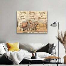 1 pieza de arte de pared en lienzo de marco plano 2D de familia de elefantes - pintura decorativa de madera lista para colgar, adecuada para decoración de dormitorio y baño, decoración del hogar. - Multicolor - Ver 3
