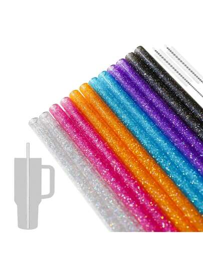 Kompatibel mit Cup Zubehör Ersatzstrohhalme für 40oz 30oz 20oz 14oz Abenteuer Reisebecher, wiederverwendbare Glitzerstrohhalme mit Bürste, die auch mit anderen Bechern verwendet werden können. (Das Set beinhaltet 14 Stücke Sets, 7 Stücke Sets und 3 Stücke Sets.)