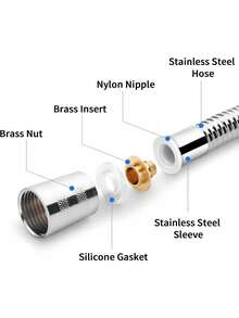 1pc Stainless Steel Shower Hose, Shower Pipe, Anti-Explosion Rain Shower Head Water Pipe, Electroplated Metal Flexible Hose, 1.5m/2m/3m, 59.06in/78.74in/118.11in - Silver - View 7