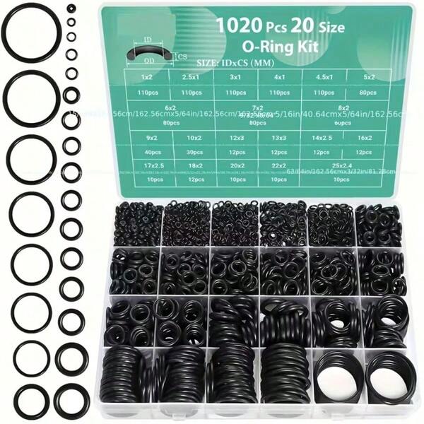 1020pcs Nitrile Rubber O-Ring Set, Hardness 65A, Round Cross-Section, Synthetic Rubber Gasket Combination, 20 Sizes Suitable For High-Pressure Washers And Gas Sealing Parts