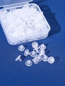 约300个硅胶透明圆柱耳塞耳环配件，适合女性日常佩戴（附赠透明首饰收纳盒），DIY首饰配件，防滑硅胶耳塞，透明塑料耳环，低过敏性耳塞，柔软耳塞，适用于耳钉和耳钩耳环。