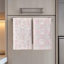 MEMNUN 2pcs Pale Pink Bow & Heart Pattern Kitchen Towels, 15.75*23.62in (40*60cm), Soft Microfiber Material, Dish Cloth, Hand Towel, Ideal For Kitchen & Dining Room Decor, All Season - Multicolor - View 6