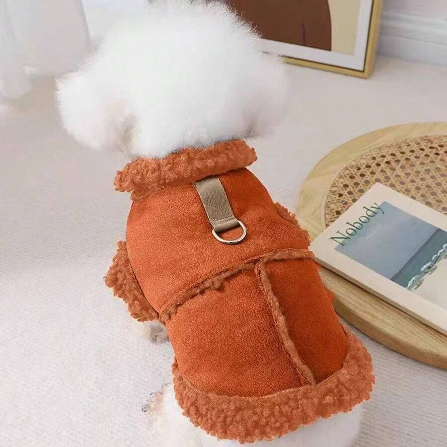 1 pieza Ropa para mascotas Chaleco térmico forrado para otoño/invierno, Chaqueta de ante minimalista y de moda, Adecuado para perros medianos/pequeños en otoño/invierno