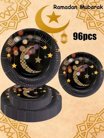 [Ramadan Special Offer]24/48/96/100 Pcs/Set Disposable Cutlery Set, Including 7-Inch Paper Tray, 9-Inch Paper Tray Suitable For Daily Gatherings, Birthday Parties,Clubs, Tea Parties, And Themed Parties. Kitchen And Restaurant Decorations, Party Supplies, Party Decorations, Paper Plates, Dining Plates, Dining Rooms, Paper Cups, Celebrations, Ramadan Essentials,Disposable Paper Plates