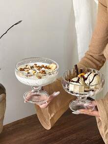 1 pieza Tazón de vidrio con estilo retro e INS para helado, yogur, postre, batido y pudín - transparente - Ver 5