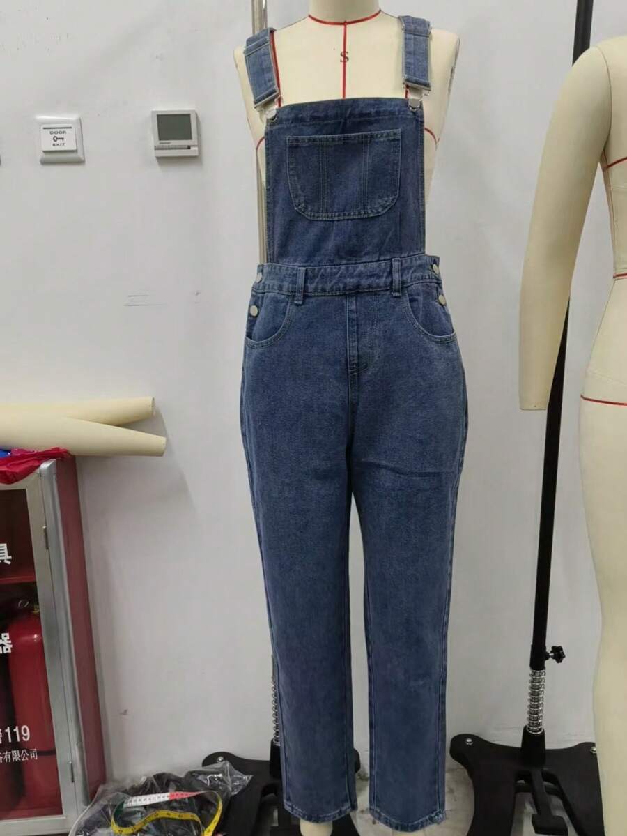 Peto vaquero azul claro de estilo casual y sencillo para mujer, de moda europea y americana