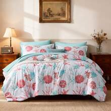 5/7pcs Starfish Shell Printed Bed Comforter Set, 100% Microfiber Soft Breathable Winter Bedding Set, Comfortable And Durable, Include 1 Comforter+1 Flat Sheet+1 Fitted Sheet+1/2 Pillowcases+1/2 Pillowshams,All-Season, Bed In A Bag,Best Christmas Gift - Pink-bZ15 - View 13