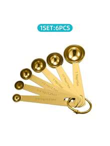 茶匙、汤匙量勺：不锈钢烘焙烹饪量勺套装（6 件），金属厨房量具，适用于干湿食材 - 金色 - 查看 7