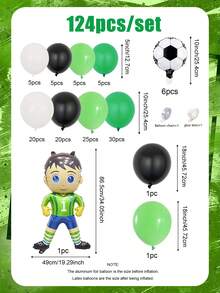 124件/套足球派对气球装饰套装，包含10英寸足球造型气球、站立式足球守门员卡通铝箔气球、黑色、白色、绿色乳胶气球，适用于足球比赛、生日派对装饰、足球主题派对、家居装饰、拍照道具、足球游戏派对等场合。 - 彩色 - 查看 8