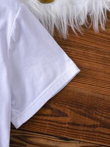 女士花卉印花圆领短袖休闲百搭 T 恤 - 白色 - 查看 4