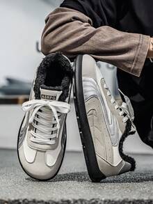 Shoes 男士时尚复古休闲厚底运动鞋，保暖内里，适合跑步 - 灰色 - 查看 4