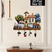 Key Hooks For Wall, 2D Colorful House Flowers Wooden Hanging Sign Wall Key Holder Home Decor - Multicolor - View 4