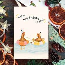 1pc Funny Swimming Chickens Birthday Card Greeting Card With Envelope Playful Farm Animal Design With Party Hats In Water Scene, Perfect For Sending Joyful Birthday Wishes, Great For Friends, Family Members, Coworkers - Multicolor - View 13