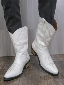 Western Style Cowboy Boots, Wedge Heel, Embroidered, Retro British Style Boots, Couple/Unisex Riding Boots