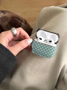 Argyle Pattern Niche Design Mint Green & Brown Rhombus Pattern Protective Case Compatible With Airpods 4, Pro 3rd Gen, Apple Wireless Bluetooth Earphones 2nd Gen, 3, Soft Full Coverage Case For Women - Multicolor - View 3