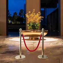 4-Piece Stanchion Post Set - 3 Ropes Crowd Control Barriers For Events Parties - Gold - View 4