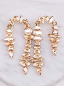 sehuoran 1 Pair Handmade Copper Alloy Welded Willow-Shaped Rhinestone Glitter Tassel Symmetrical Design Earrings, Suitable For Daily Wear And Party Accessories, Luxury Jewelry Imitation - Style 1 - View 10