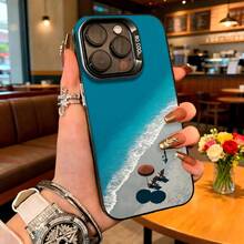 Cubierta de telefono con borde duro para iPhone 14 Pro Max en color azul con estampado de playa tropical y sombrilla para uso diario y vacaciones - Blanco - Ver 3