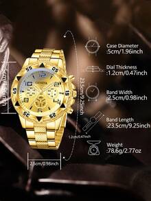 5件套男士钢带时尚休闲经典三眼商务石英表、手链、十字架项链、戒指首饰套装，适合日常佩戴或作为节日礼物送给朋友和父亲。 - 金色(2手錶+配件) - 查看 4