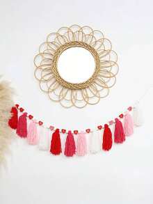 1pc Boho Style Valentine'S Day Heart Garland - Red, Pink, White Fabric Tassel Banner, Romantic Wall Hanging Decor, Multipurpose No-Electricity Festive Ornament For Home Atmosphere, Ideal Gift For Valentine'S Day