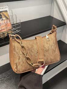 Bolso de hombro y axila en forma de media luna con estampado minimalista de piel de serpiente de moda - Marrón - Ver 12