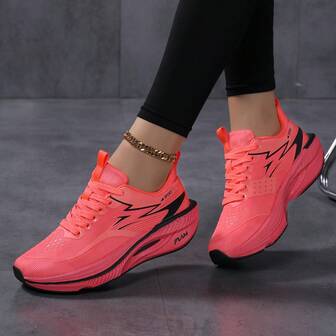 1 par damskor med geometriskt mönster och snörning, lätta och bekväma, lämpliga för utomhusaktiviteter under alla årstider, stötdämpande sula, andningsbara för kvinnor, sport, löpning, tennis