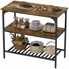 HOMCOM Bäckerregal, 3-Tier Kitchen Shelf With Steel Frame, Rustic Brown+Black On Site