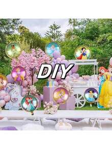 8pcs Princess Theme Round Balloons Set, Including Jasmine, Belle And - Suitable For Graduation Ceremony, Holiday Party, Family Gathering And Various Celebrations - Multicolor - View 9
