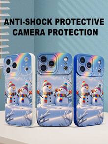 1 pieza Funda de teléfono con diseño de muñecos de nieve con bufandas arcoíris bajo un cielo nevado y un arcoíris en el fondo, estilo invernal festivo ideal para la temporada navideña y días fríos, protección elevada para lente con diseño de ojo, resistente a golpes, compatible con iPhone17 ProMax/16/15/14/13/12/11/Plus/Pro/ProMax, compatible con Galaxy A34/A35/A54/A55, Galaxy S20/S21/S22/S23/S24/S25 Ultra/Plus, compatible con Galaxy/Redmi/Honor/OPPO/ViVo - Negro - Ver 8