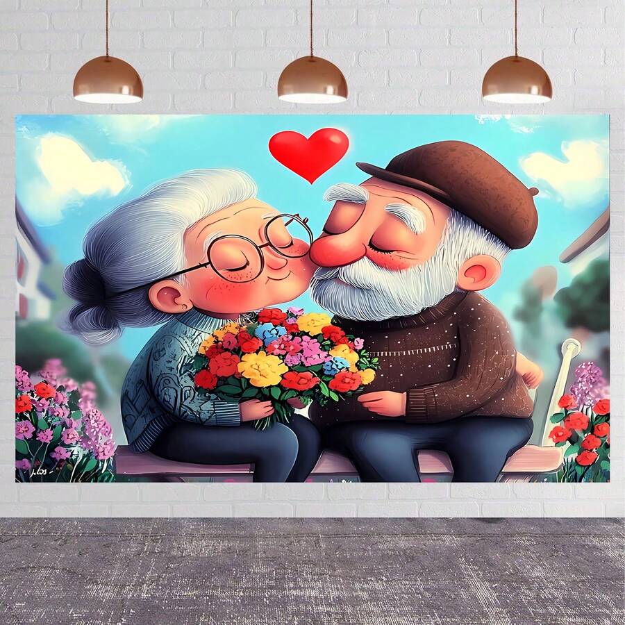1pc Polyester Grandparents' Love Background Cloth, Romantic Couples Celebration Banner, Multipurpose Event Wall Decor, No Power Needed, Suitable For Weddings, Engagements, Valentine's Day, And As A Photography Studio Booth Decoration. - Multicolor - View 1