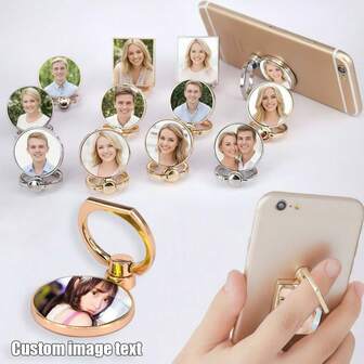 Customizable Mobile Phone Ring Buckle With Custom Picture And Text LOOG | 360° Rotating Metal Stand | Supports All Models And Mobile Phone Cases | Personalized Gifts | Creative Valentine's Day/Birthday Gifts (For Boyfriend/Girlfriend) | Lazy Person's Artifact, Anti-Slip And Anti-Fall | Golden High-End Gifts