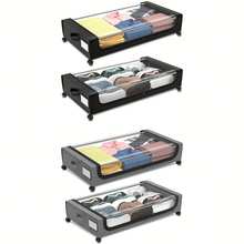 Underbed Lockers With Wheels And Lids-Space - Saving Pull - Out Storage Containers For Shoes And Clothes.Ideal For Dorm Bedrooms - Multicolor - View 5