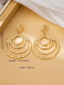 1 Pair Fashionable & Versatile Gold Double-Ring Stud Earrings, Suitable For Women Party, Gathering, Daily Wear, Gift - Yellow Gold - View 11